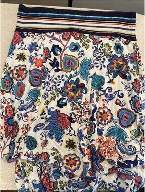Milly Women's Multicolor Leaves Flowers Boho Maxi Colorful Stretch Skirt Size M